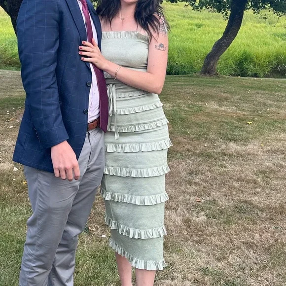 V. Chapman Lily Ruched & Ruffled Stretch Satin Midi Dress - Picture 5 of 5